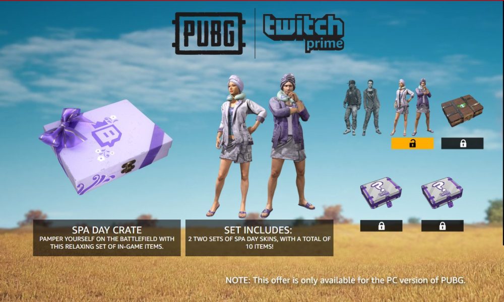 แจกหนักต่อเนื่อง ! Twitch Prime แจกสกินเกม PUBG ในธีม SPA DAY 2 PUBG Spa Day
