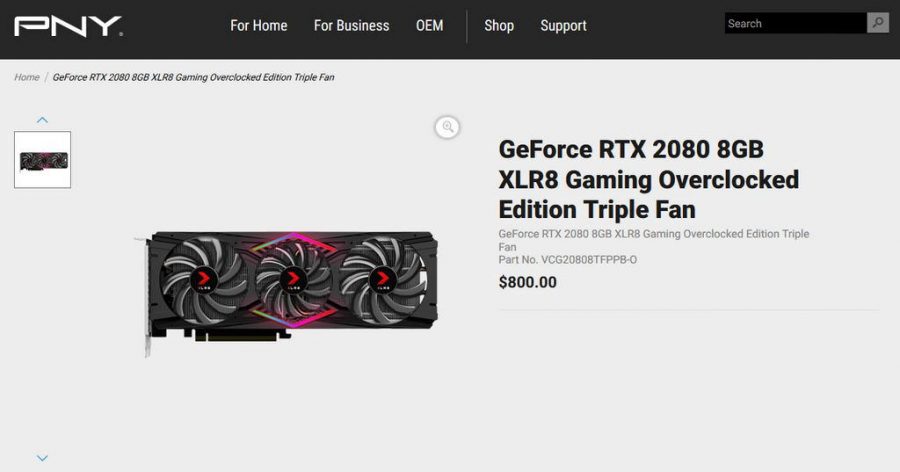 PNY GeForce RTX 2080 XLR8 pricing
