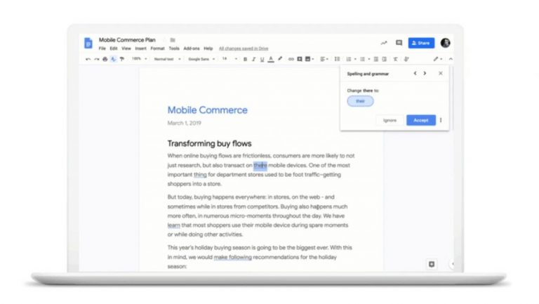 Google นำ AI ตรวจไวยากรณ์ภาษาอังกฤษใน Docs