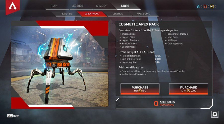 เกมเมอร์เผย Loot box ของเกม Apex Legends เรทโหดเกินไป 3 apex legends pack