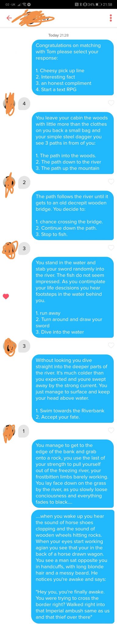 แฟนเกม Elder Scrolls V: Skyrim โชว์เหนือ ใช้ประโยคเปิดเกมจีบสาวใน Tinder 2 skyrim