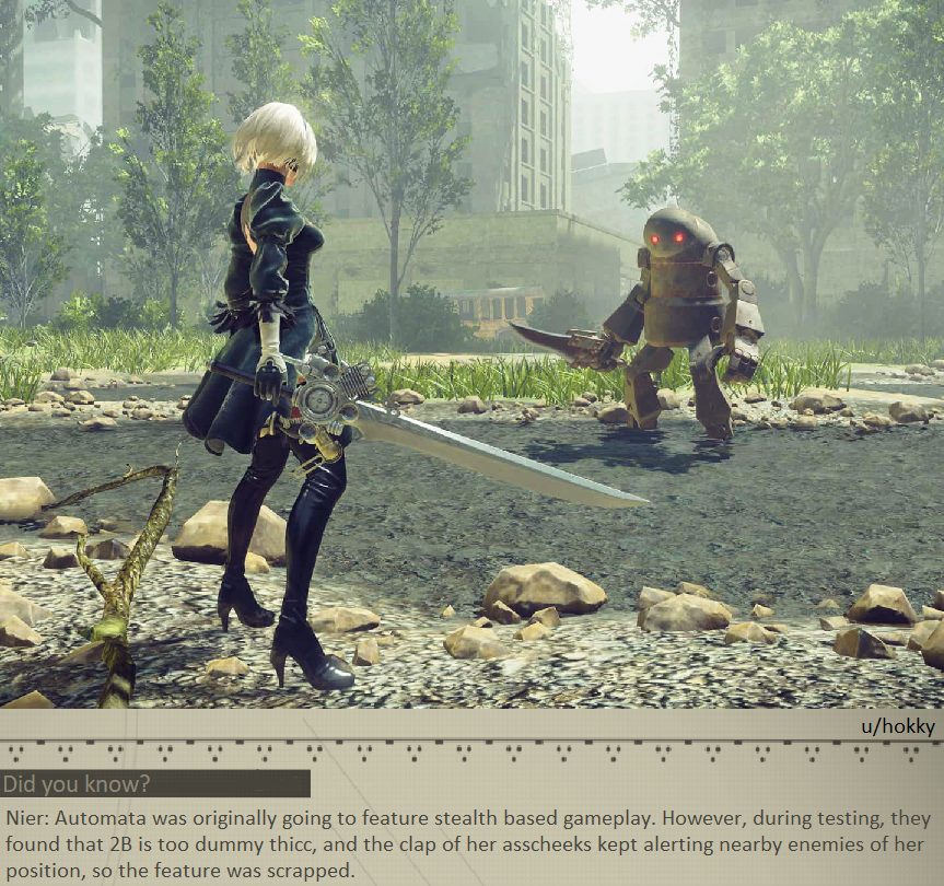 Nier Automata เกือบมีโหมดลอบเร้น แต่เพราะ "ก้น" ของตัวละครใหญ่เกินไป เลยเอาออก 2 nier automata