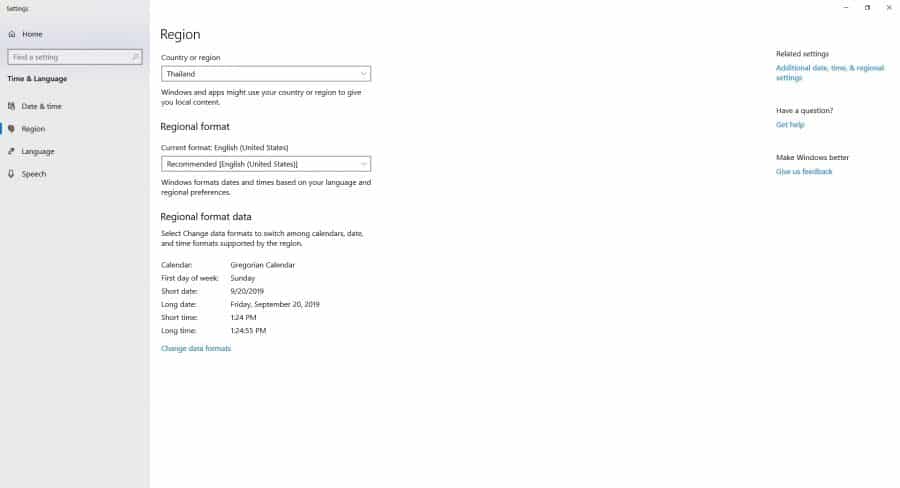 windows 10 regional format