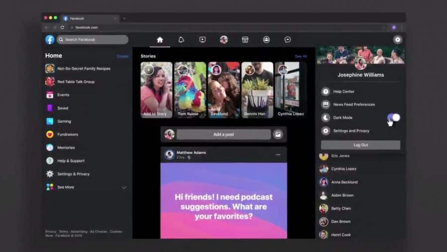 facebook dark mode