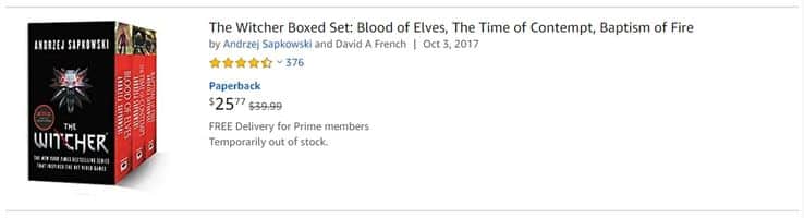 the witcher book series selling out amazon