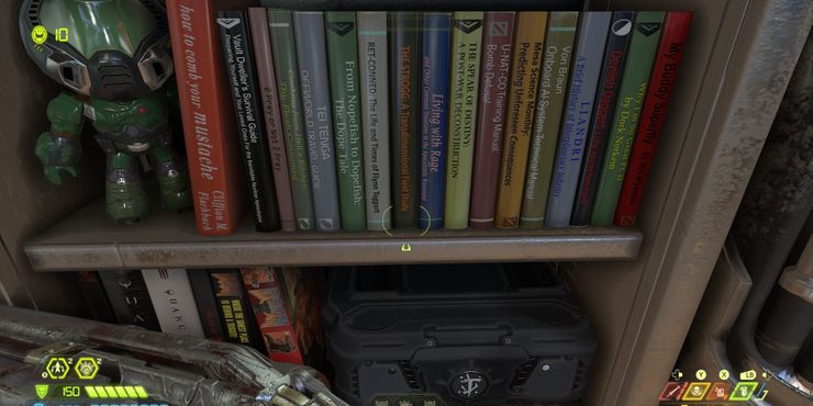 10 Easter Egg ใน Doom Eternal ที่แฟนพันธุ์แท้เท่านั้นถึงจะเก็ต 5 Doom Eternal lower bookshelf Cropped
