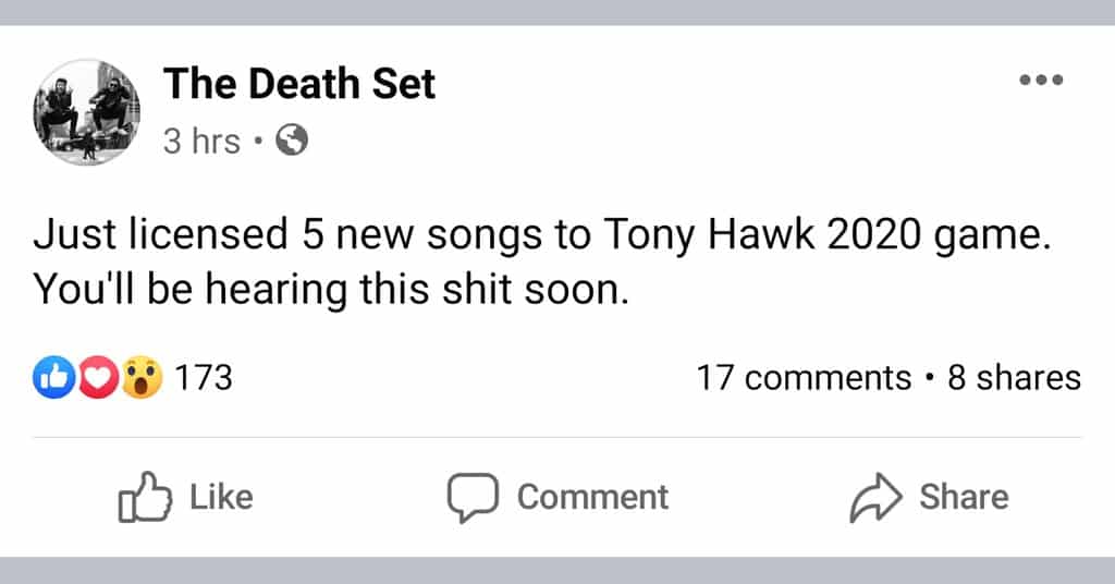 ลือ ! วงดนตรีพังก์หลุด Facebook กล่าว เพลงของเขาได้ลงในเกม Tony Hawk's ภาคใหม่ ! 2 Tony Hawk Facebook