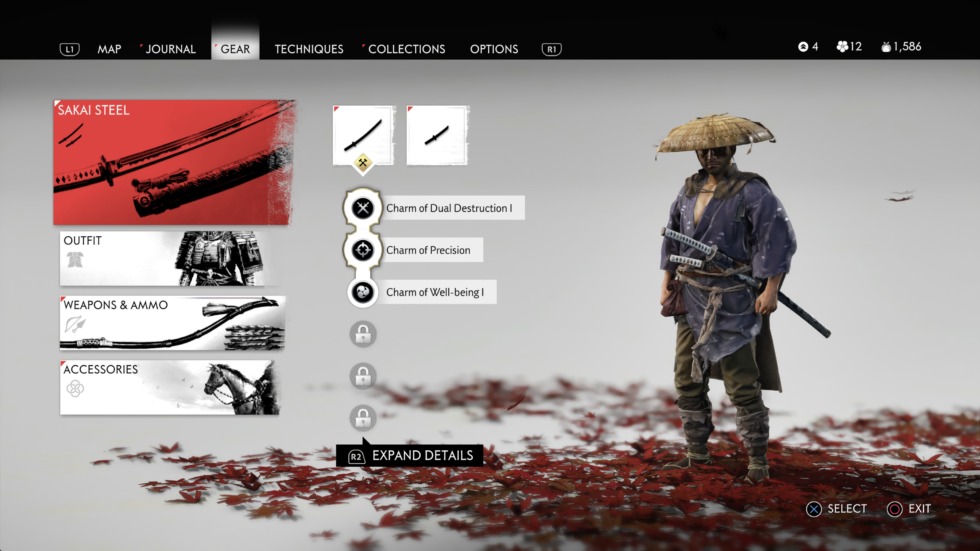 Review : Ghost of Tsushima 4 gear screen