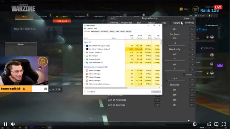 สตรีมเมอร์ Twitch ยืนยันผ่านหน้ากล้อง เขาใช้ฝีมือเล่น Call of Duty: Warzone จริง แม้ผู้ชมเห็นใช้โปรแกรมโกงแบบชัดเจน 1 MrGolds