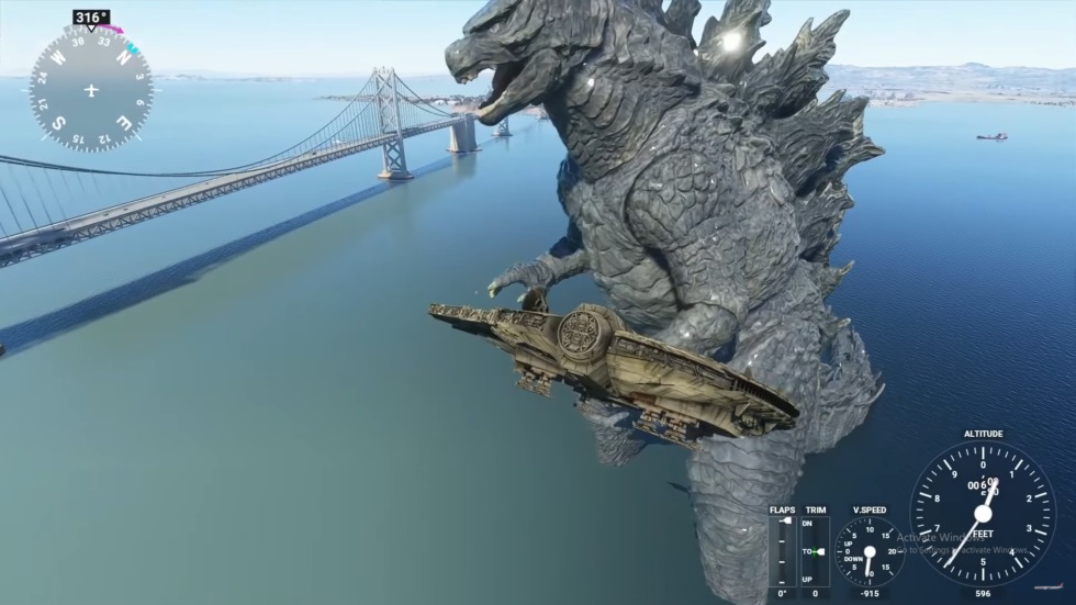 เมื่อยาน Millenium Falcon บินมาเจอ Godzilla ใน MOD ของเกม Microsoft Flight Simulator 1 Screenshot 5 5