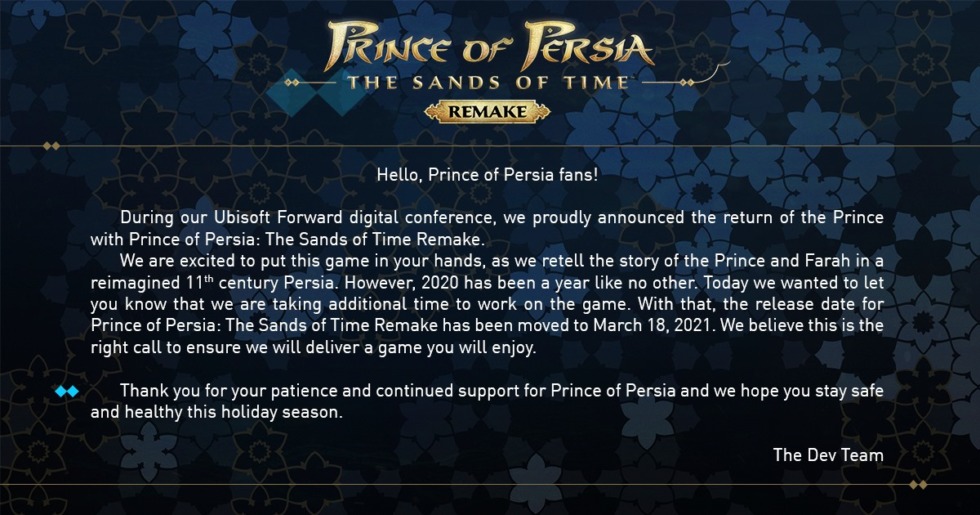 Prince of Persia: The Sands of Time ฉบับ Remake เลื่อนการวางจำหน่าย เป็นวันที่ 18 มีนาคม 2021 3 announce prince