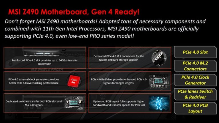 เมนบอร์ด MSI Z490 ได้รับการอัพเกรดให้รองรับ PCIe 4.0 สำหรับทั้งกราฟิกการ์ดและ SSDs