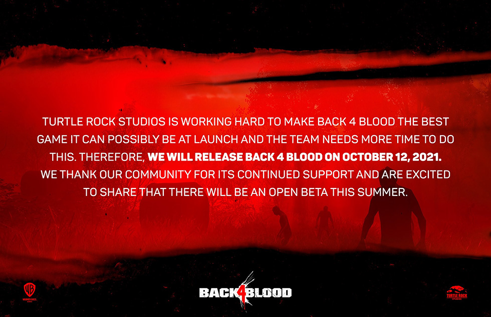 Back 4 Blood ประกาศเลื่อนวางจำหน่ายออกไปเป็น 12 ต.ค. นี้ แต่จะเปิด Open Beta ให้เข้าไปทดสอบก่อนล่วงหน้า 1 back 4 blood delay