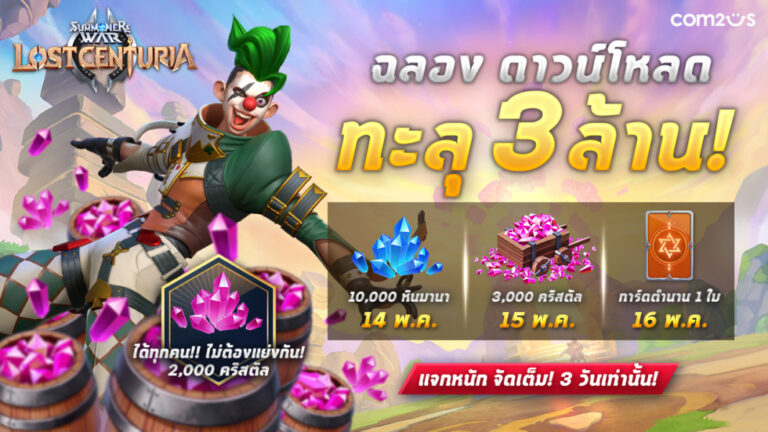 แจกอลังมาก! Summoners War Lost Centuria ฉลองยอดดาวน์โหลดทะลุ 3 ล้าน รับไอเทมฟรี 3 วันรวด 14 – 16 พ.ค.นี้เท่านั้น!