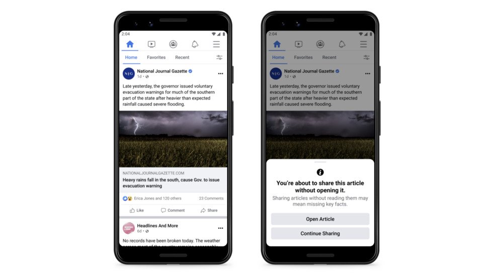 Facebook เริ่มทดสอบหน้าต่าง Pop-Up เตือนให้ผู้ใช้อ่านบทความก่อนแชร์ลงโปรไฟล์ตัวเอง 2 Facebook