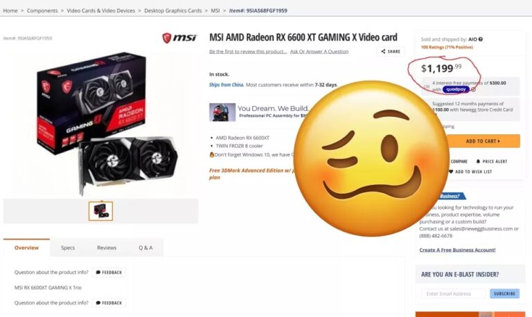 สูงเกินไปแล้ว! ร้าน Newegg แปะราคาการ์ดจอ AMD RX 6600 XT ในราคา 1200 เหรียญก่อนวันเปิดตัว