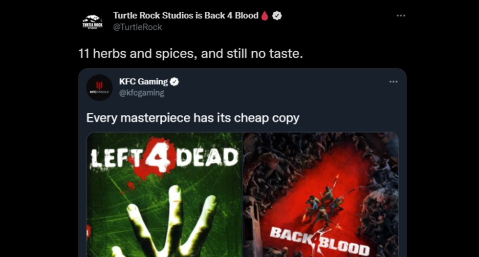 แสบทั้งคู่ ! KFC แซว Back 4 Blood ว่าเป็น "ผลงานก๊อปราคาถูก" ก่อนโดนทีมผู้สร้างสวนกลับว่า "ไร้รสนิยม" 1 turtle rock studio kfc gaming
