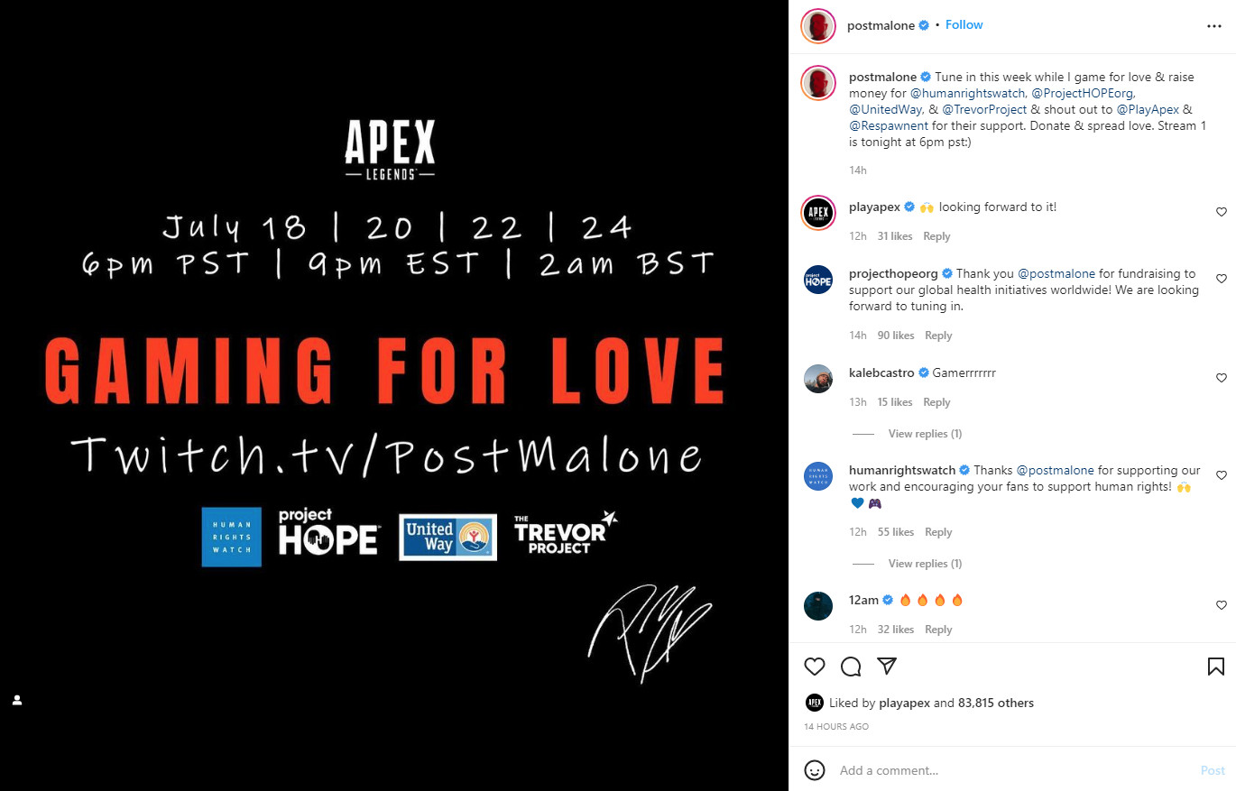 Post Malone เตรียมจับมือ Respawn ไลฟ์สตรีมเกม Apex Legends เพื่อการกุศล 3 2022 07 19 143553