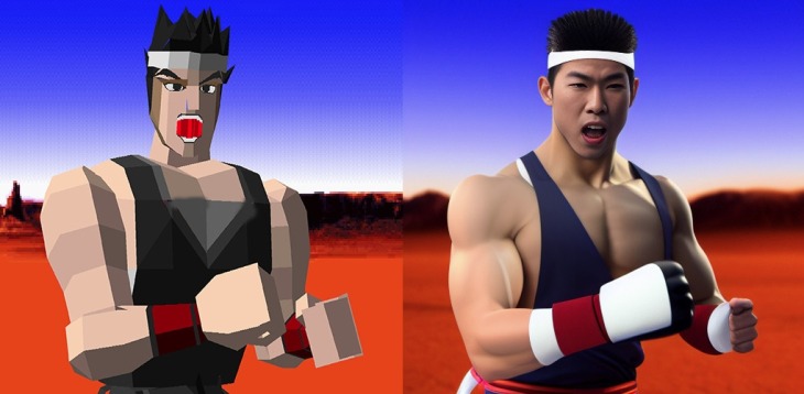 ศิลปิน นำภาพจากเกม Virtua Fighter ต้นฉบับให้ AI ลองปรับปรุง มีผลลัพธ์ตัวละครมีผิวเนียน แต่ร่างกายเพี้ยน 5 Virtua Fighter (2)