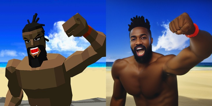 ศิลปิน นำภาพจากเกม Virtua Fighter ต้นฉบับให้ AI ลองปรับปรุง มีผลลัพธ์ตัวละครมีผิวเนียน แต่ร่างกายเพี้ยน 2 Virtua Fighter