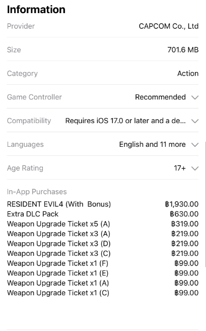 App Store เผย Resident Evil 4 เวอร์ชัน iPhone, iPad และ Mac วางจำหน่ายในราคา 1,930 บาท 2 RE4 1