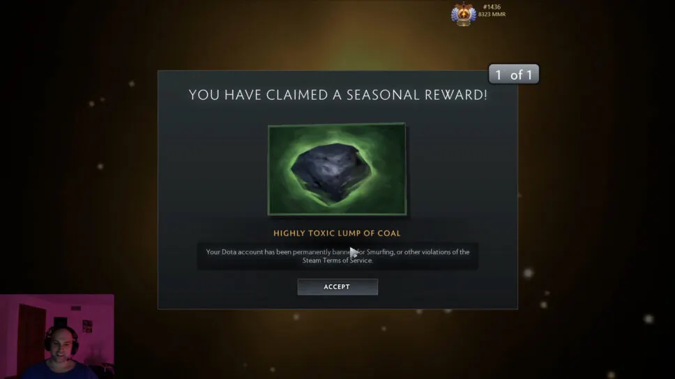 สตรีมเมอร์ Dota 2 เปิดกล่องคริสต์มาสในเกมเจอ “แบนถาวร” เพราะคะแนนความประพฤติต่ำจนถึงเกณฑ์แล้ว