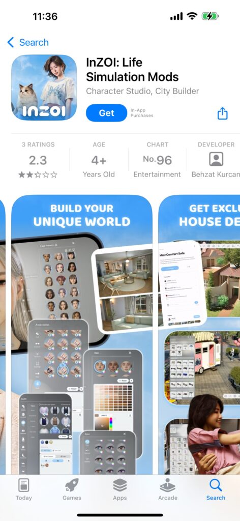 ผู้เล่นพบในหน้า App Store มีเกมที่แอบอ้างเป็น inZOI เวอร์ชันมือถือ ย้ำเตือน ตอนนี้ เกมจะลงให้เล่นบน PC เท่านั้น 2 inzoi