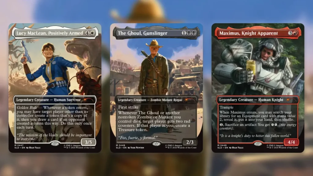 Fallout หวนคืนสู่การ์ดเกม Magic: The Gathering อีกครั้ง เตรียมออกชุด Secret Lair ใหม่ อิงจากซีรีส์ Season 2 2 Secret Lair X Fallout Beyond Vault 33 Mechanically Unique Cards 1024x576