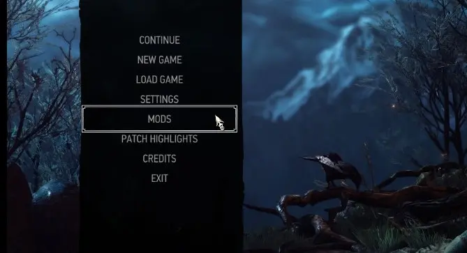 เมนู Mod บนหน้าหลักของเกม The Witcher 3: Wild Hunt – Remastered