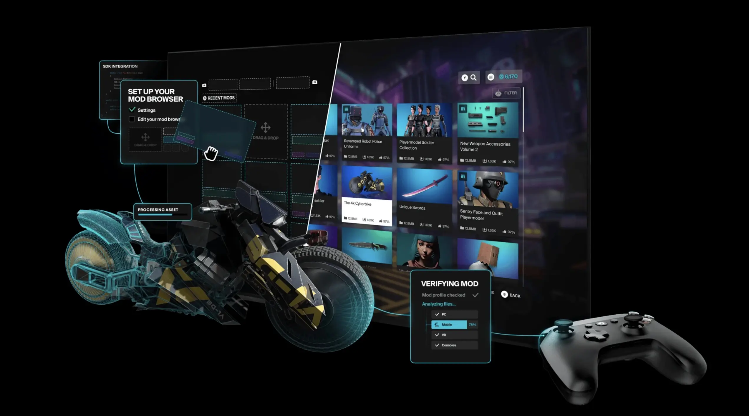 ตัวอย่างเครื่องมือและฟีเจอร์ของ mod.io สำหรับนักพัฒนาเกม